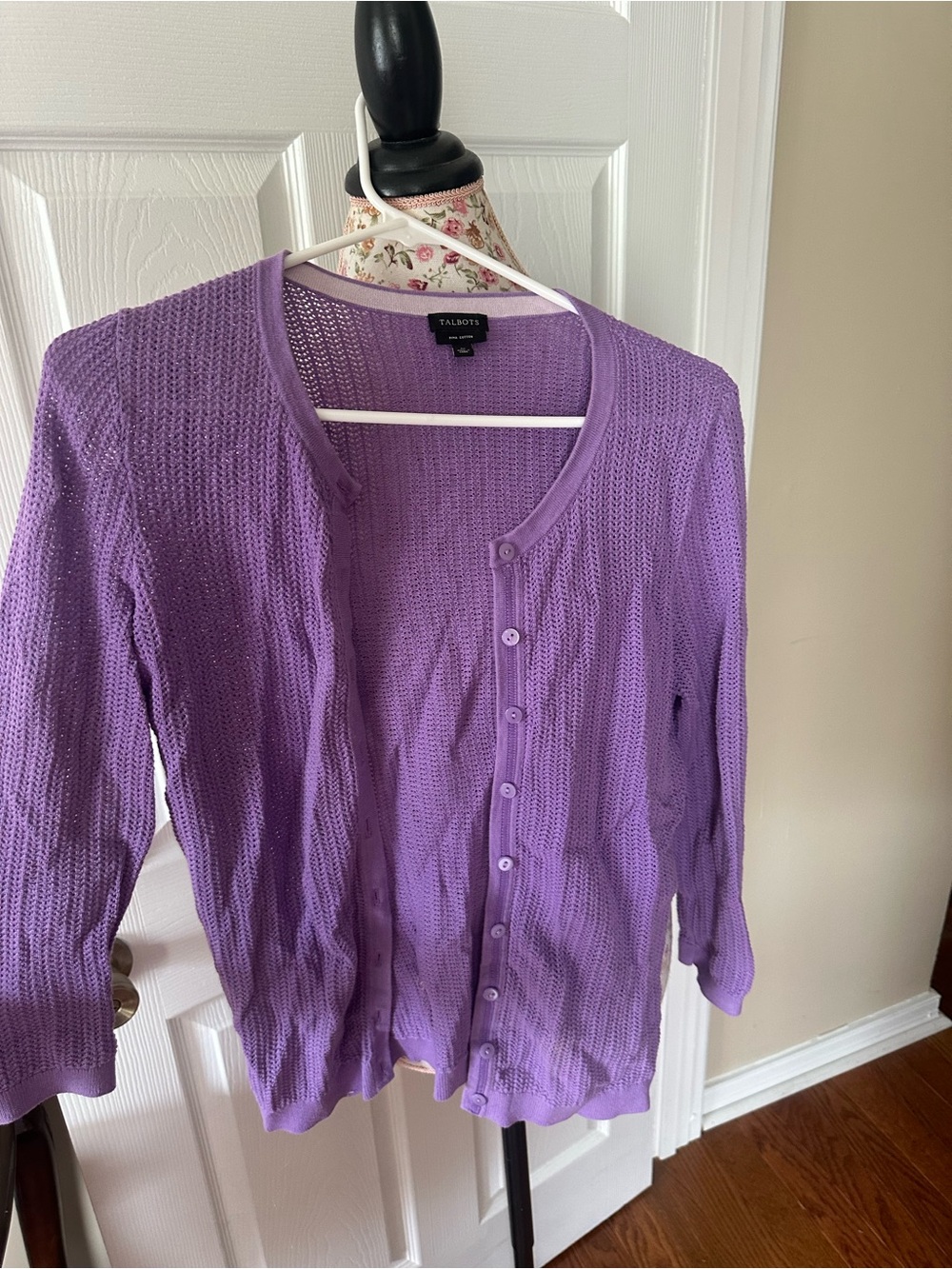 Talbots Lavender Button-Front Knit Cardigan - Picture 2 of 2